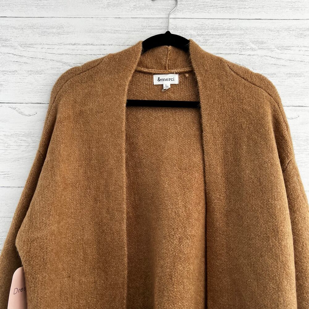 &Merci NWT Camel Long Sleeve Longline Pocket Cardigan Size L - Picture 4 of 9